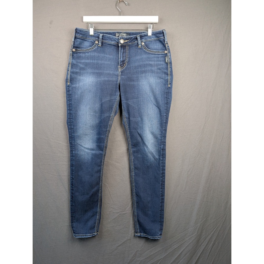 Silver Jeans Co Suki High Super Skinny Blue Denim Jeans Size 14 L31